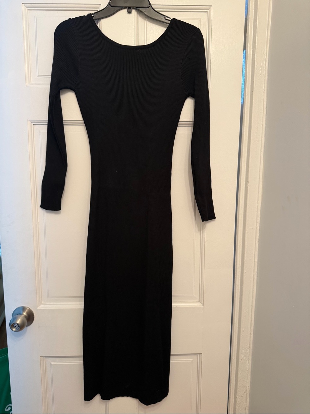 Black Ribbed Long Sleeve Bodycon Dress